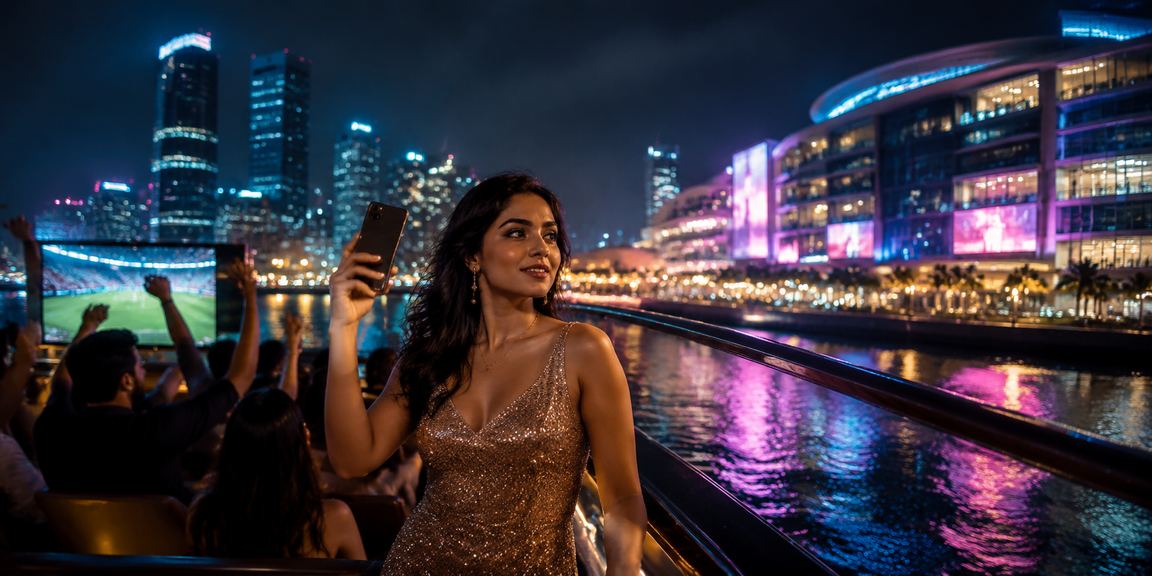 Mumbai mobile casino neon lights with players enjoying